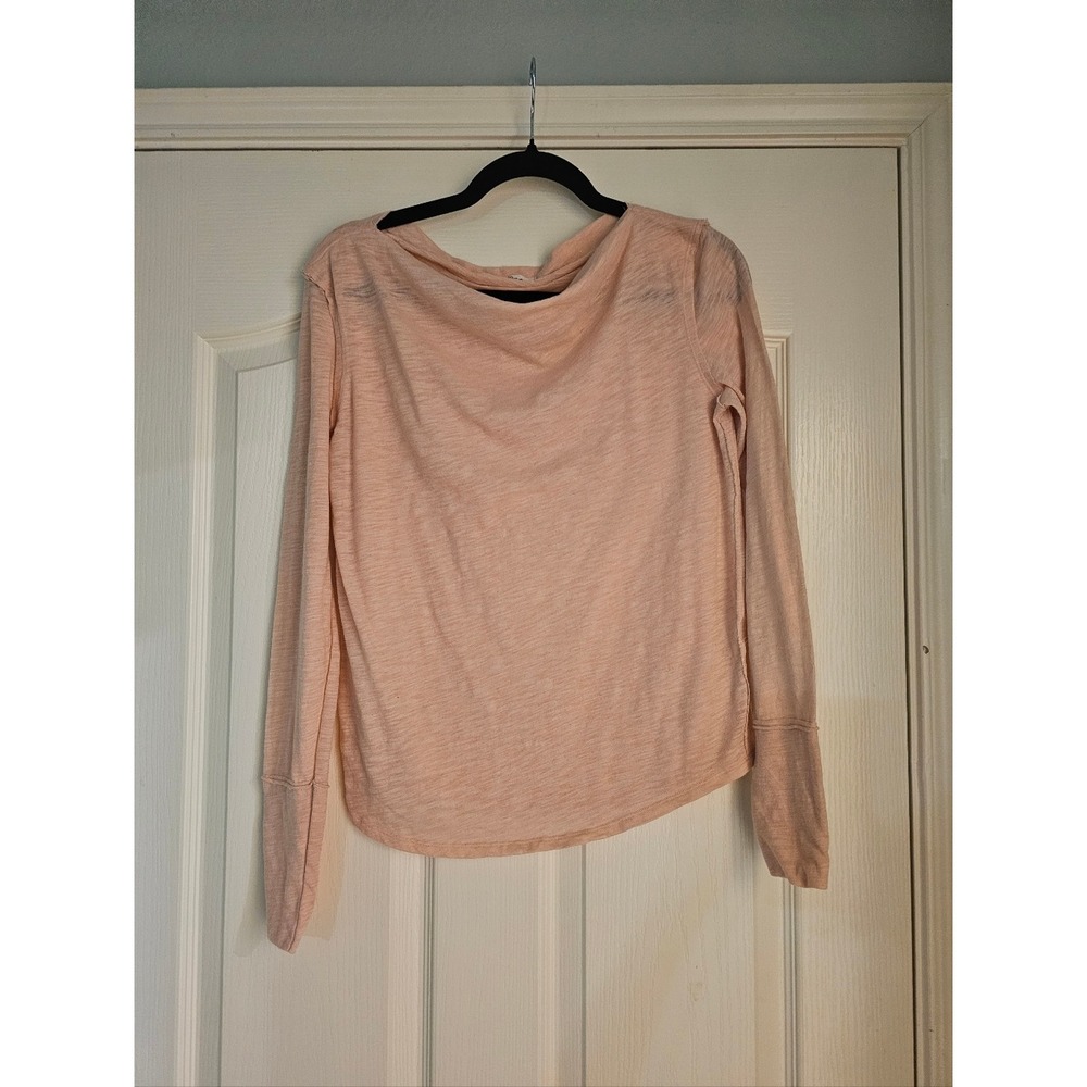 We The Free Free People Peach Slub Knit Long Sleeve Boat Neck Top XS